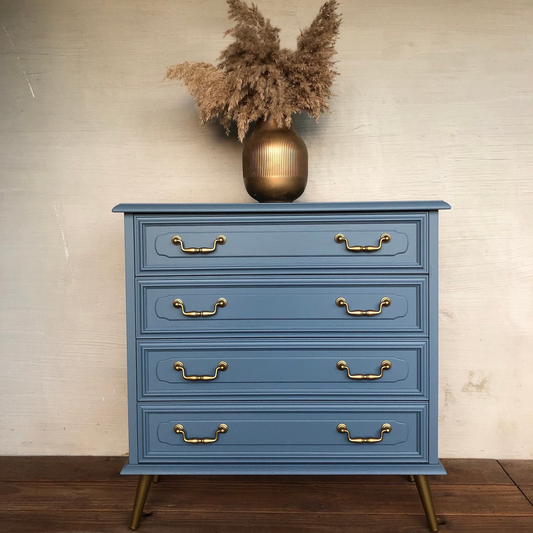 Vintage Kommode | Blau | goldene Griffe